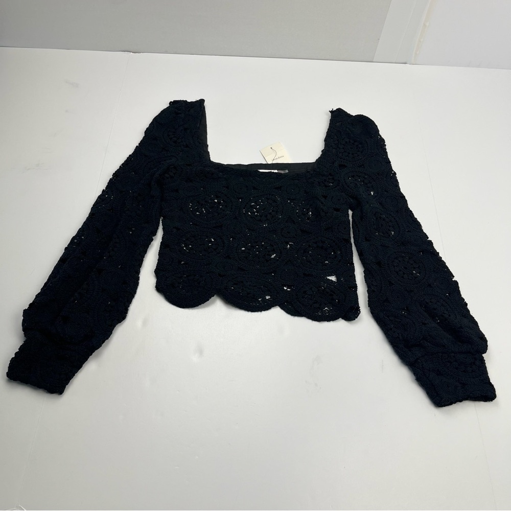 Vicki Idem Ditto Black Crochet Long‎ Sleeve Crop Top Womens Bohemian Small NEW